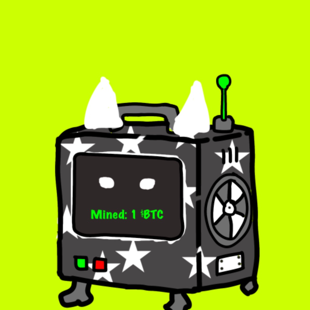 A black RH MINER machine covered in stars